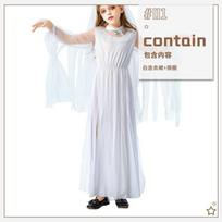 Mergaičių Helovino kostiumas Tamsi velnio nuotaka Vampyrė Ragana Ilga suknelė Vaidmenų žaidimo pasirodymo apranga One Size Adult-M 155-170cm white