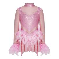 Mergaičių Blizganti Cirkonio Figūrinio Čiuožimo Plunksnų Ruffles Suknelė 15-16 Years rožinė