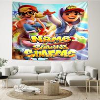 Custom Name Subway Surfers Print Tapestry, Backdrop, Easy Setup, Ideal for Bedroom, Office & Living Room, with Aesthetic Wall Hanging Decor. 100cmx150cm yellow