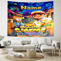Custom Name Subway Surfers Print Tapestry, Backdrop, Easy Setup, Ideal for Bedroom, Office & Living Room, with Aesthetic Wall Hanging Decor. 180cmx230cm