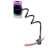 Ilgos rankos telefono spiralinis laikiklis lankstus lovos šoninio klipsas tvirtinimas sulankstomas lovos šoninis prailginimo spaustukas tinginys black 80cm  phone