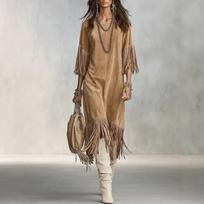 Moteriška Boho Kutų Midi Suknelė Apvalus Kaklas Trijų Ketvirčių Rankovės Laisva Ilga Suknelė Bohemiška Atostogų Atsitiktinė Šventinė Maxi Suknelės S chaki