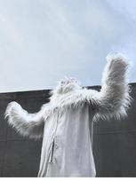 Tamsus velnias cosplay vyriškas Helovino šou kostiumas imitacinis raguolio galvos apdangalas kailinis pliušinis švarkas One size fits all balta