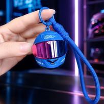 3D Motorcycle Helmet Keychain Light Up Mini Helmet Keychain Portable Keychain Pendant  For Biker Luminous Blue