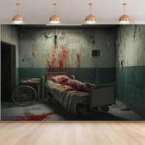 A gloomy Halloween party backdrop - a haunted hospital scene with blood splattering on the floor, an ideal horror-themed event 59x51.1inch/150*130cm