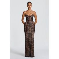2026 Lace Tube Top Long Dress Women Slim Fit Bodycon Evening Party Gown With Vertical Detail S