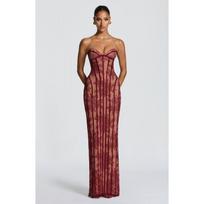 2026 Lace Tube Top Long Dress Women Slim Fit Bodycon Evening Party Gown With Vertical Detail XL