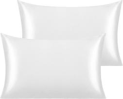 2 Pack Kids Silk Satin Pillowcases 30x50cm Ultra Soft Silky Cooling Breathable for Nursery Travel Boys Girls balta