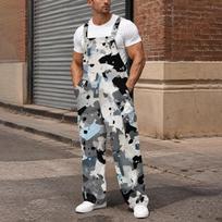 Men's Loose Fit Cargo Bib Overalls Wide Leg Jumpsuit with Multi-Function Utility Pockets XXL white