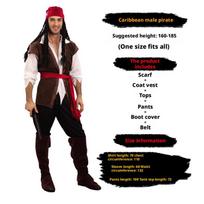 Piratų kostiumai moterims vyrams suaugusiems Helovinas vyriškas kapitono Džeko Sparou kostiumas Karibų piratai Cosplay drabužių rinkinys One Size black