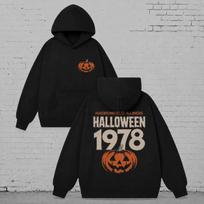 Vintažinis Haddonfield Helovino Moliūgas Siaubo Streetwear Puloveris su Gobtuvu XXXL gray