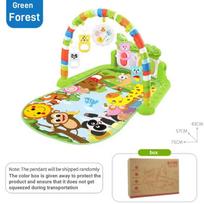 Newborn Baby Fitness Stand Music Play Gym Piano Playmat Sensory Activity Crawling Pad Hanging Toys Early Educational Toys Gifts žalia
