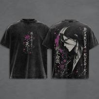 Byakuya Kuchiki Bleach T-shirt Manga Vintage Washed T Shirt Oversized Short Sleeve 100% Cotton Tees Tops Men Women Clothing S black