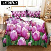 Pink Tulip Bedding Set Elegant Flower Scenery 3d Duvet Cover Pillowcases Bed Linen Twin Queen King Single Size Duvet Cover Set 140x200cm 3pcs