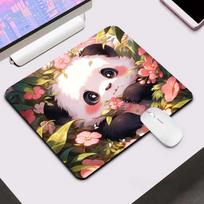 Kawaii Panda Small Mouse Pad Green Grass Wildflower Cartoon Desk Mat Non-Slip Rubber Mousepad Girls Laptop Office Animal Decor 250x250x2mm