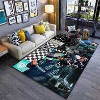 Sports Area Rug, Andrea Kimi Antonelli Mercedes F1 12 Petronas Helmet Radio Collage Teal Checkered Print, Garage Decor, Non-Slip Mat 80x140cm(31x55in)
