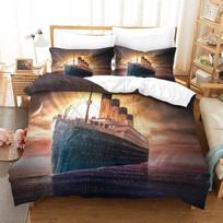 Titanic Ship Ocean Bedding Set 3D Printing Children Duvet Cover Pillowcase Boys Girls Bedroom Double Queen King Quilt Bed Set 100x135cm beige