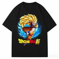 Dragon Ball Vintage Super Saiyan Goku Print Top Pure Cotton T-Shirt High Quality Casual Streetwear 2026 Summer Tee Unisex L blue