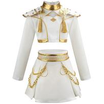 Girls' Stage 3-Piece Singing Competition Shining Set Halloween Dance Party Cool Girl Korean Casual Clothing Metal Pattern Jacket 150cm kids white