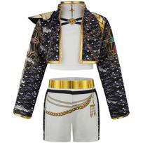 Girls' Stage 3-Piece Singing Competition Shining Set Halloween Dance Party Cool Girl Korean Casual Clothing Metal Pattern Jacket 160cm kids