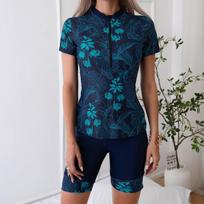 Women Short Sleeve Printed Split Swimsuit For Surfing Sports M tamsiai mėlyna spalva