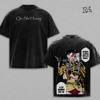 Qin Shi Huang Record Of Ragnarok Clothing Men Women Short Sleeve Manga T-shirts Vintage Washed T Shirt Casual Cotton Streetwear XL juoda