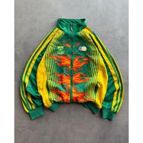 Vintage Soccer Training Jacket Green Yellow Pixel Flame Print Stand Collar Zip Sport Coat M yellow