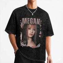 Megan Katseyes Kpop Girl Group T Shirt Washed 100% Cotton Oversize T-Shirt  Cool Men Women Streetwear Summer Tees M black