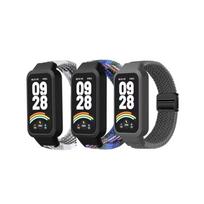 Braided Nylon Strap for Xiaomi Mi Band 9 Active/Redmi Watch 3, Elastic Fabric Magnetic Clasp F black