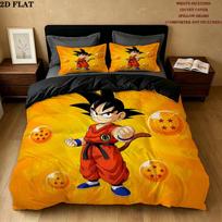 Son Goku Pattern Bedding Quilt Set Quilt Cover Pillowcase Home Birthday Gift(1 * duvet cover + 2 * pillowcase, without core) 155x200cm