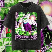 Dragon Ball Z 2026 Summer Oversized T-Shirt 100% Cotton Washed Vintage Piccolo Collage Print Unisex Casual Tee for Anime Fans S white