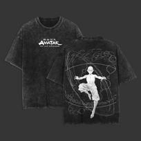 Aang Avatar State Graphic Tee, Vintage Washed Black Avatar The Last Airbender Shirt, Element Circle Double Sided Streetwear L black