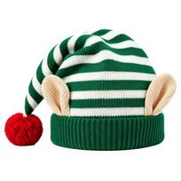Striped Christmas Hat Elf with Ears And Pom Pom, Knitted Holiday Party Costume Accessories Santa Hat, Soft Warm for Adults Kids, Winter Warmth C blue