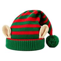 Striped Christmas Hat Elf with Ears And Pom Pom, Knitted Holiday Party Costume Accessories Santa Hat, Soft Warm for Adults Kids, Winter Warmth A