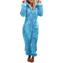 Fashion Onesies Fleece mieguisti kombinezonai plius dydžio gobtuvų komplektai Moterų pižamos Suaugusiems žiemai Šiltos pižamos Moterys 5XL blue