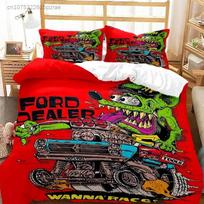 Cartoon Rat Fink Bedding Set For Bedroom Soft Modern Bedspreads Comefortable Kids Duvet Cover Quilt Cover And Pillowcase EU single(135x200cm) red