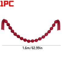 5/1PCS Christmas Red Fabric Balls Garland Pom Pom Ball String Banner with Ribbon Ties Mantel Fireplace Party Wall Hanging Decor brown