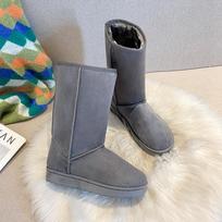 Winter velvet thickened long-tube snow boots women's tall tube new medium tube non-slip 33 cm high cotton shoes to keep warm 39 gray
