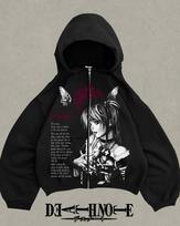 Oversize Print Death Note Sweatshirt Ryuk Apple Hoodies  Basic Fashion Women Fleece Black Hooded Streetwear Unisex Tops S black