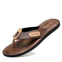 5223 Men's Handmade Leather Thong Sandals - Large Size, Flat Bottom, Casual Summer Flip-Flops for Outdoor and Beach. 42 ruda