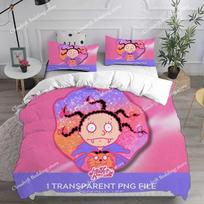 Cartoon Mona the Vampire Anime Bedding Sets Comforter Quilt Bed Cover Duvet Cover Pillow Case Kids Adult Size 70x133cm 2pcs white