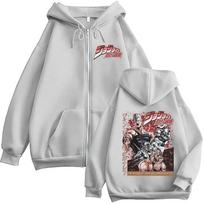 Anime JoJo Bizarre Adventure Jan Pierre Polnareff Zipper Hoodies Men Women Clothing Fashion Hip Hop Zip Up Sweatshirts Jackets M white