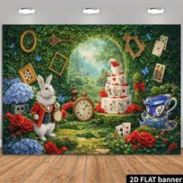 2D Dreamy Alice in Wonderland Backdrop for Birthday & Events 118×59inch/300*150cm