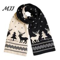 Holiday Elk And Snowflake Pattern Scarf Winter Knitted for Women, Reversible Fair Isle Reindeer Daily Commuting Warm Scarf, Soft Long Wrap Christmas juoda