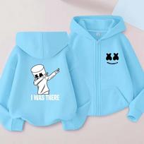 DJ Marshmello Print Kids Spring Autumn Pullover Zipper Hooded Sweatshirts Fashion Casual Top Clothing 2XL white