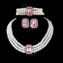 Pearl Choker Necklace Set for Bride Multi Layer Faux Pearl Necklace Bracelet Earrings Wedding Jewelry White rožinė