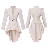 New Women's Renaissance Clothing Steampunk Medieval Tailcoat Jacket Gothic Victorian Retro Women's Frock Outfit Jacket Coat XS（old） smėlis