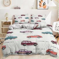 Cartoon retro car Duvet Cover Pillowcase Bedding Set for Adult Boy Girl Bedroom Decoration Children Gift Single Double LargeSize 100x135cm 2pcs&Duvet Cover gray