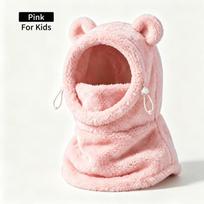 3 in 1 Design Kids Balaclava Bear Ear Kids Ski Hood Cute Winter Hat Scarf Mask  Ski Cycling rožinė