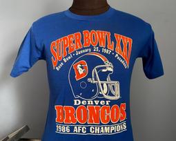 80s Vintage Denver Broncos Super Bowl XXI AFC Champions 1986 nfl football T-Shirt - SMALL S red